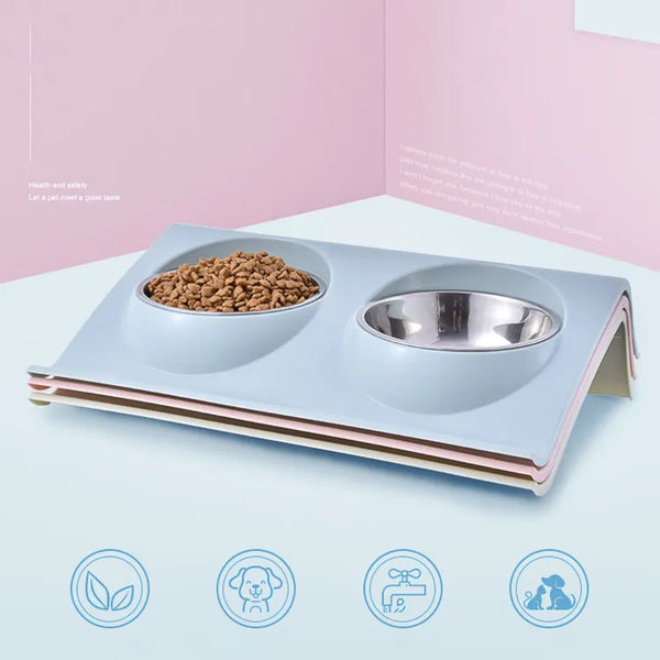 Stainless-Steel Metal Feeder Double Cat Pet Dog Bowl
