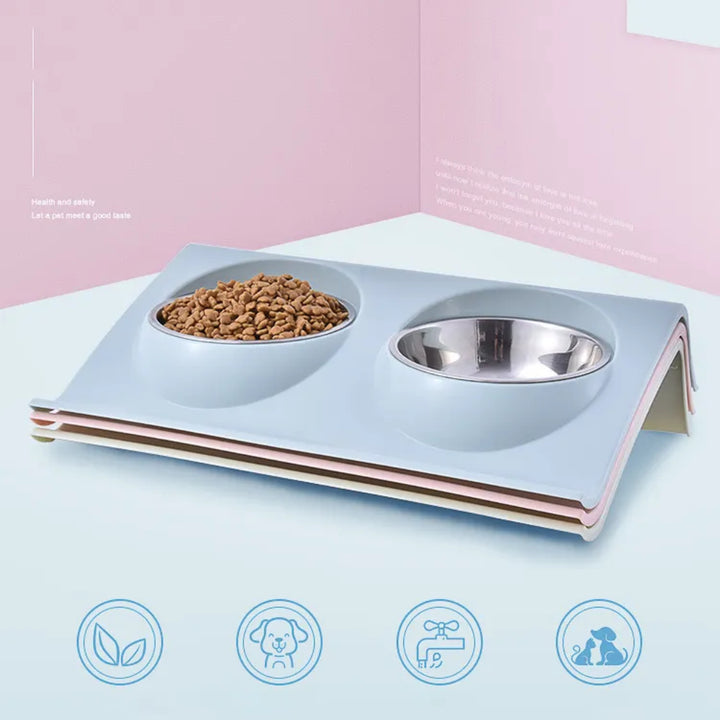 Stainless-Steel Metal Feeder Double Cat Pet Dog Bowl
