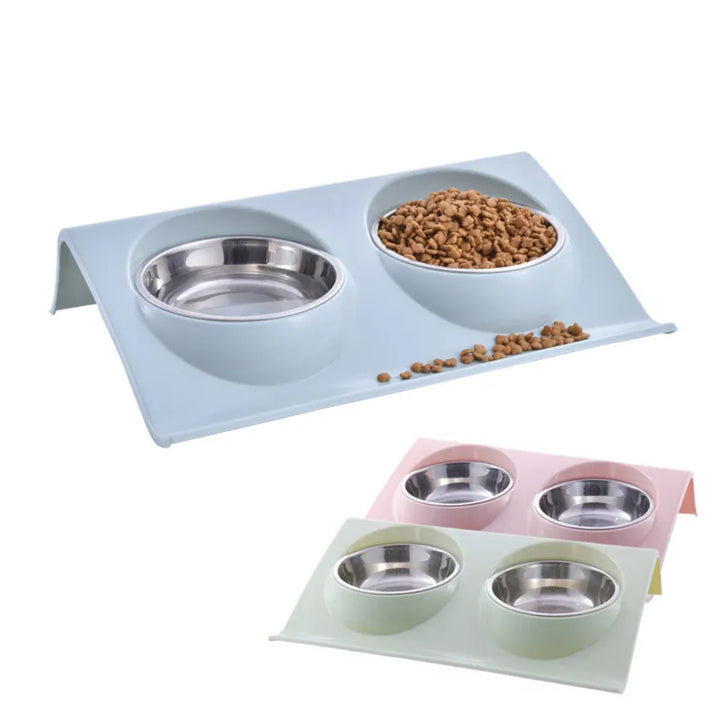 Stainless-Steel Metal Feeder Double Cat Pet Dog Bowl 
